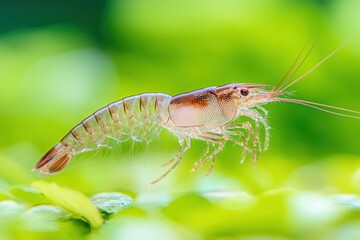 Close-Up of Freshwater Shrimp Isolated on Green Background
