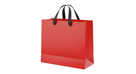 Red shopping bag with black handles isolated on transparent background