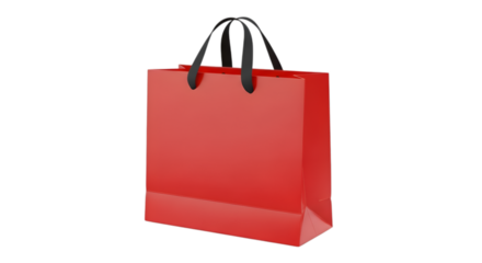 Red shopping bag with black handles isolated on transparent background