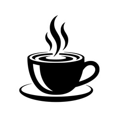 Steaming Coffee Cup: A bold, black and white vector illustration of a coffee cup with steam, showcasing its simple yet elegant design, perfect for cafe menus or branding.
