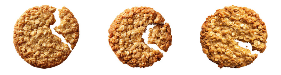 Broken Biscuits: This photograph shows three close-up shots of broken biscuits, capturing the textures and details of the crunchy snack