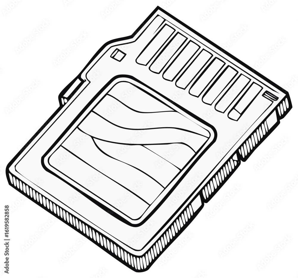 Poster secure digital memory card outline illustration for data storage technology concepts