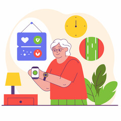 Elderly Person Using AI Health Monitoring Wearable