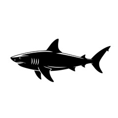Obraz premium Shark Silhouette: A bold black and white vector illustration of a great white shark, showcasing its powerful form and sharp teeth against a clean white background.
