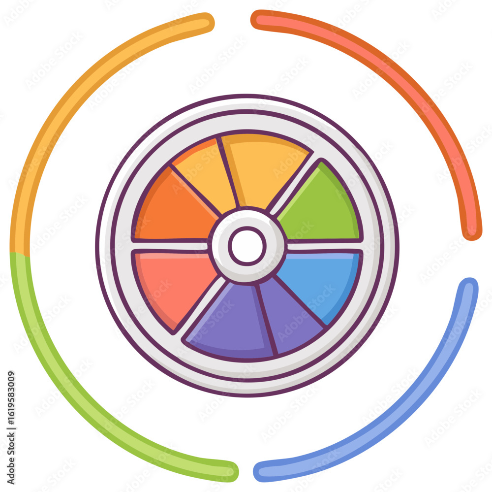 Poster circular infographic with colorful segments and radiating lines