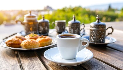 Outdoor coffee and pastry set