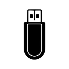 USB Flash Drive Icon: A simple, bold black and white vector illustration of a USB flash drive, ideal for digital storage and technology design.