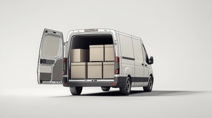 3D style panel van with the back doors opens fill box isolated white background