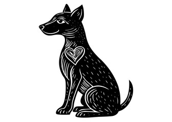 Obraz premium Dog Sitting with Heart Silhouette