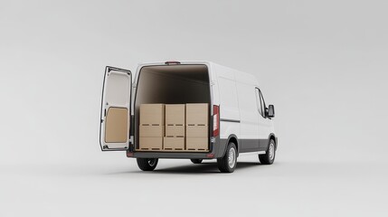 3D style panel van with the back doors opens fill box isolated white background