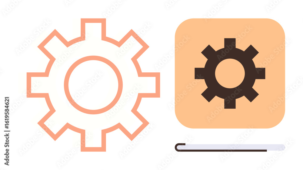 Poster gear in linear and filled styles, emphasizing settings, tool, preferences, or operation concepts. id