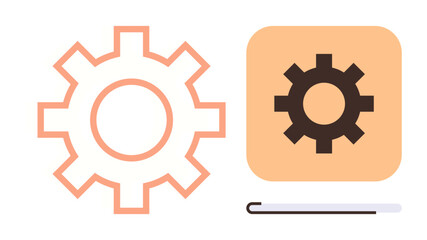 Gear in linear and filled styles, emphasizing settings, tool, preferences, or operation concepts. Ideal for technology, engineering, innovation development process integration adjustment. Simple