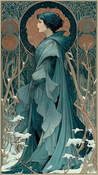 Animated Winter Goddess Tarot Card &ndash; Art Nouveau Style, Moving Mucha-Inspired Tarot Animation