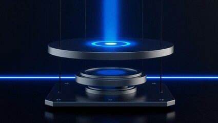 Futuristic technology with glowing blue light and metallic components