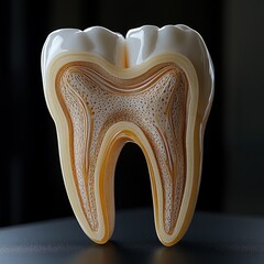 Slice cut of tooth, healthy tooth slice cut in half isolated black background