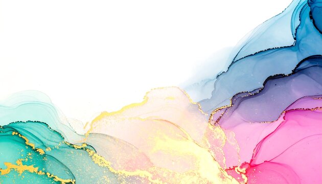 Abstract fluid art with vibrant colors and gold accents