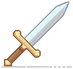 Pixel Art Sword: Retro Game Aesthetic Weapon Illustration, Fantasy Adventure Equipment, Sharp Medieval Dagger