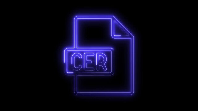 Glowing Neon C E R File Icon Isolated on Black Background Futuristic Digital Technology Symbol Bright