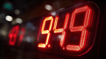 Digital clock displaying time at night
