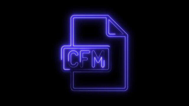 Glowing blue neon C F M file icon isolated on black background futuristic digital document symbol bright