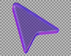3d neon glass transparent arrow cursor icon. Y2k style. Stock vector illustration on isolated background.