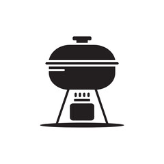 Black camping grill icon with lid and legs cooking