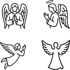 Obraz premium Set of Angel Outline vector illustration isolated On Transparent Background