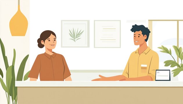 Hotel receptionist assisting guest at check in counter