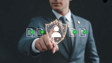Data Protection Concept Cybersecurity Businessman Safeguarding Information Security Firewall Shield Personal Data Legal