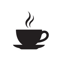 Obraz premium Black coffee cup with steam saucer