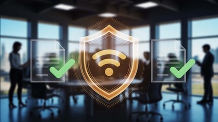 Secure WiFi in the modern office meeting Data protection documents connection network security and business
