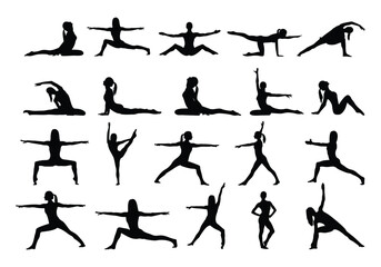 Female Yoga Different Positions Silhouette Vector Icon Bundle Design