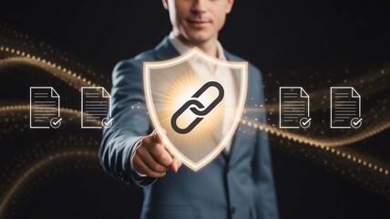 Secure Document Management System Business Man Data Protection Chain Link Digital File Sharing Security Compliance