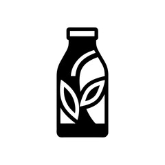 A simple line icon of a milk bottle with a leaf, symbolizing eco-conscious dairy.