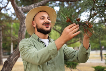 Male gardener near pine tree outdoors © Pixel-Shot