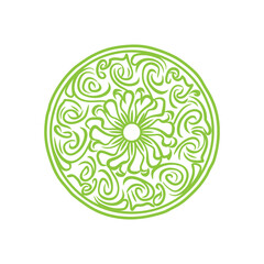 Intricate black mandala icon with geometric patterns