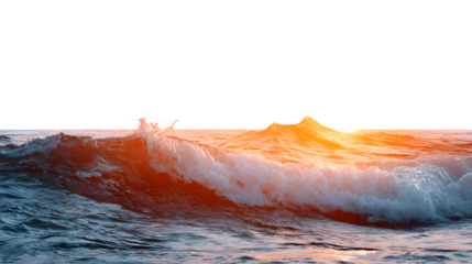 Gentle Ocean Waves with a Peaceful Sunset Glow isolated on transparent white background --ar 16:9 --raw