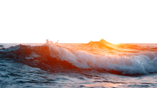 Gentle Ocean Waves with a Peaceful Sunset Glow isolated on transparent white background --ar 16:9 --raw - Powered by Adobe