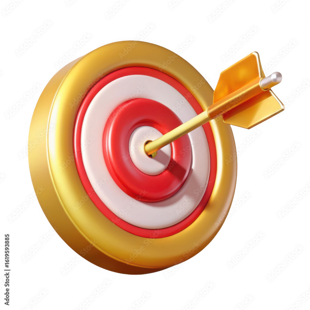 Poster 3d golden target with arrow isolated on transparent background
