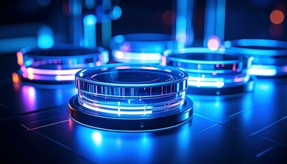 Futuristic circular platforms with neon lighting