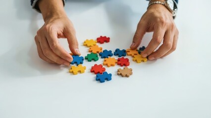 No Code Platforms. Hands assembling colorful puzzle pieces, teamwork, 