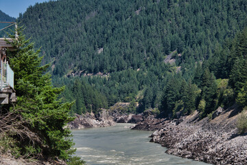 A view of the muddy Fraser River around Hell's Gate.      BC Canada

