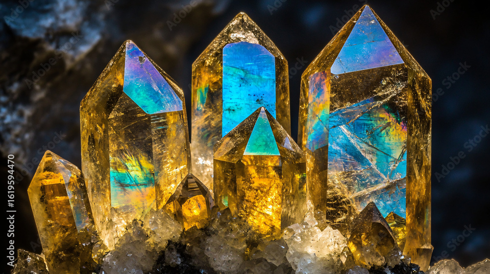 Poster beautiful array of crystals sparkling in various colors displaying nature's intricate beauty and des
