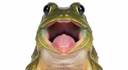 A charming and funny moment of a bullfrog yawning, frozen in perfect clarity.

