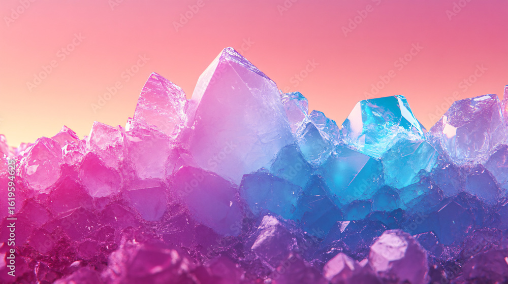 Poster close-up view of a group of ice crystals forming intricate patterns in a frozen environment
