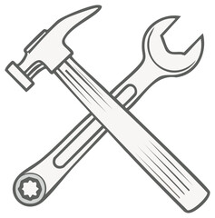 Stylized illustration of crossed hammer and wrench depicting construction, repair, and handyman services with clean vector design