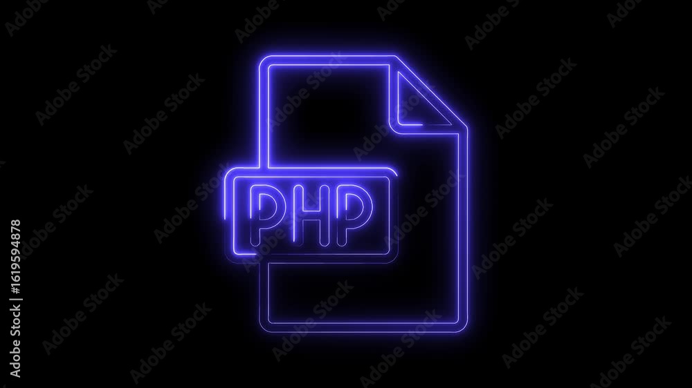 Aufkleber glowing blue neon p h p file icon on black background digital technology programming language symbol
