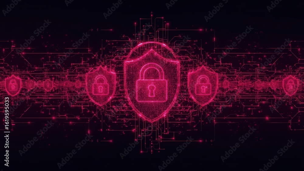Aufkleber security as a service. digital security shield red glowing network cyb