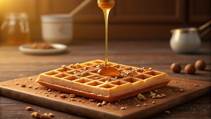 honey pouring on hot waffle