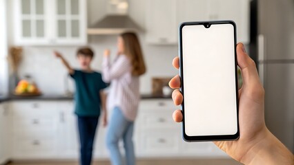 blank screen against mother and son shadow